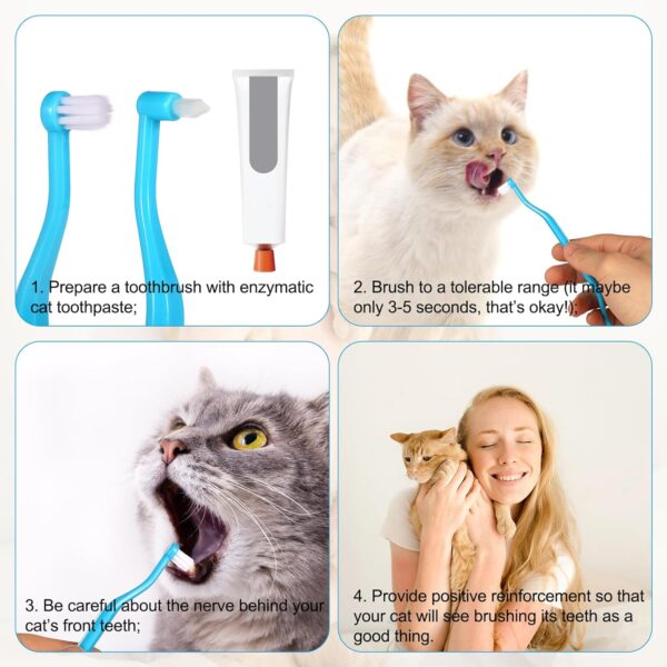2pcs Dual Sided Cats & Dogs Toothbrushes, Kitten Puppy Toothbrush Pet Teeth Cleaning Brush with Micro Brush Head & Curved Handle Cat Dental Care Supplies to Reduce Plaque Tartar Formation - Image 4