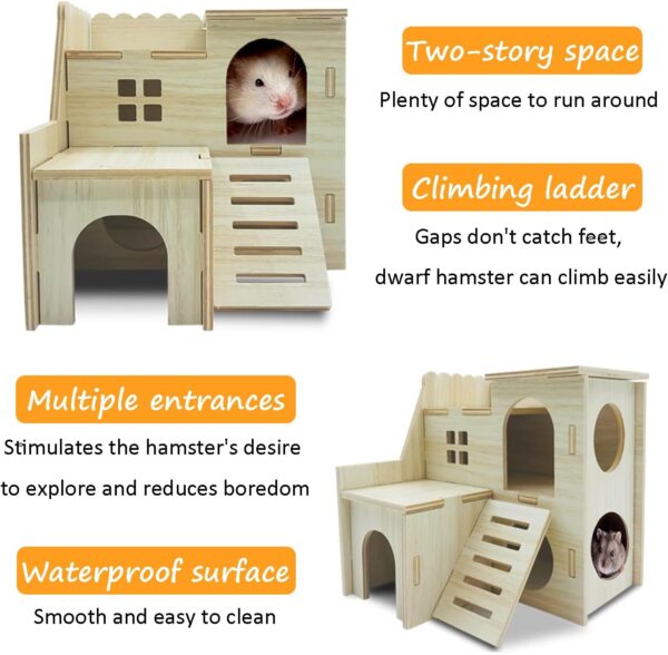 Eyksta Wooden Hamster House, Hamster Hideout Habitats Décor for Syrian Hamsters Dwarf Hamsters Gerbils Rat (Small House - for Dwarf) - Image 4