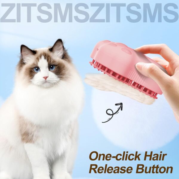 Cat Steam Brush, 4 in 1 Cat Steamy Brush Cleanser, Dog Massage Grooming Brush with Release Button, Pet Hair Cleaning Shedding Comb for Kitten by ZITSMS(Pink Paw) - Image 7