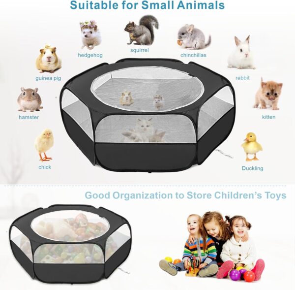 XIRGS Small Animal Playpen, Waterproof Small Pet Cage Tent Portable Outdoor Exercise Yard Fence with Top Cover Anti Escape Yard Fence for Hamster/Kitten/Cat/Rabbits/Bunny/Guinea Pig/Puppy/Chinchillas - Image 6