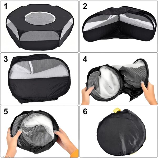 Small Animal Cage, Hamster Playpen, Guinea Play Pen with Cover, Outdoor/Indoor Pet Pop up Playpen, Hamster Run Playpen Tent Perfect for Rabbit Guinea Pig Rat Puppy (Black) - Image 5