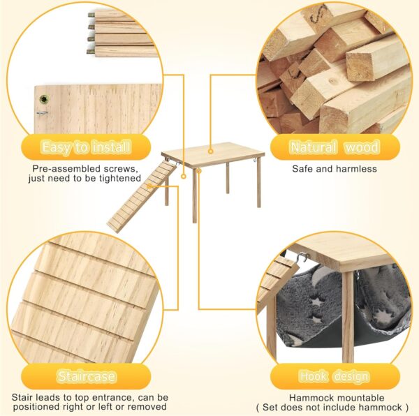 Guinea Pig Hideout, Natural Wooden Living Shelter with Stairs, Durable Guinea Pig Bed, Guinea Pigs Platform for Small Guinea Pig Chinchilla Hamster Ferrets Hiding Sleeping＆Small Animal - Image 4