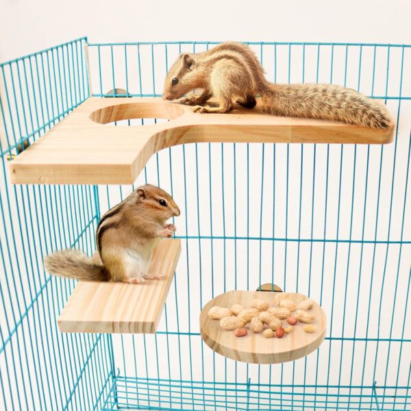 Episkey 4 Pcs Hamster Wooden Platform Set, L-Shaped Large Platform with Holes Natural Wood Parrot Round Standing Board Gerbil Chinchilla Pedal Small Animal Activity Playground Bird Cage Accessories - Image 6