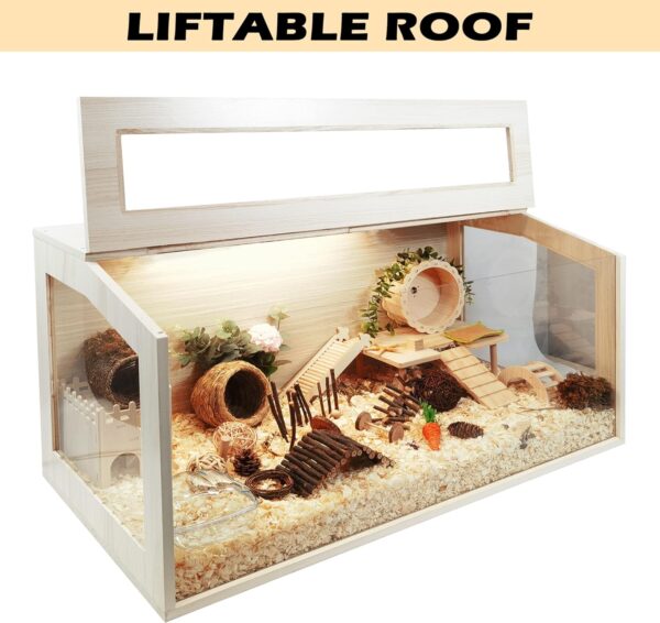 Prolee Hamster Cage Wooden 32 Inch Mice and Rat Habitat Openable Top with Acrylic Sheets Solid Built - Image 5