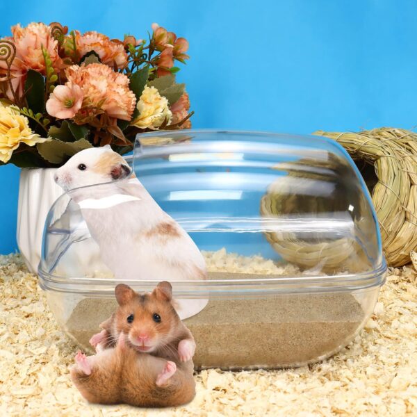 Large Hamster Sand Bathroom Set Small Animal Sand Bathtub Container Bathtub Pets Toilet Washroom Box with Min Sand Shovel and Broom Creative Plastic Bath Basin for Hamster Small Pet Cage Accessory - Image 5