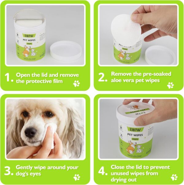 EOTW 200 Dog Wipes, Pet Wipes for Dogs Cats Puppies All Purpose Cleaning Face, Ears, Body, Eye Area, Bum & Paws, Alcohol Free Thick Plant Based Grooming Wipes - Image 5