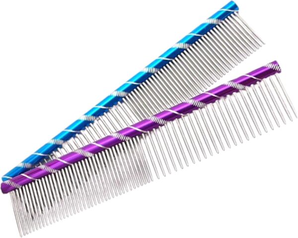 Anigood PET Grooming Comb Metal Double Row Teeth Colourful Handle Brush For Dogs Cats Fur Firm Grip| Professional Deshedding Dematting Pet Supplies (Purple) - Image 7