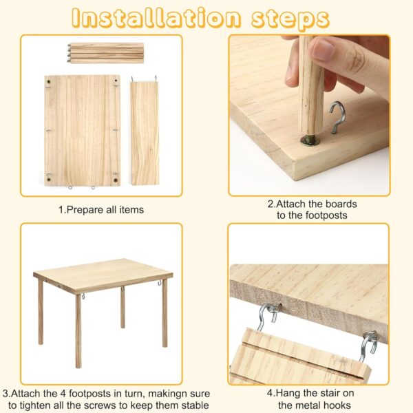 Guinea Pig Hideout, Natural Wooden Living Shelter with Stairs, Durable Guinea Pig Bed, Guinea Pigs Platform for Small Guinea Pig Chinchilla Hamster Ferrets Hiding Sleeping＆Small Animal - Image 3