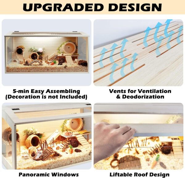 Prolee Hamster Cage Wooden 32 Inch Mice and Rat Habitat Openable Top with Acrylic Sheets Solid Built - Image 3