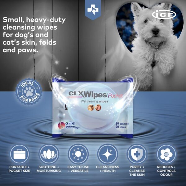 ICF CLX Pet, Puppy, Cat and Dog Wipes - Antibacterial Antiseptic and Antifungal Grooming and Cleaning Wipes for Paw Ear Tushie Face and Bums - 20 Wipes - Image 5