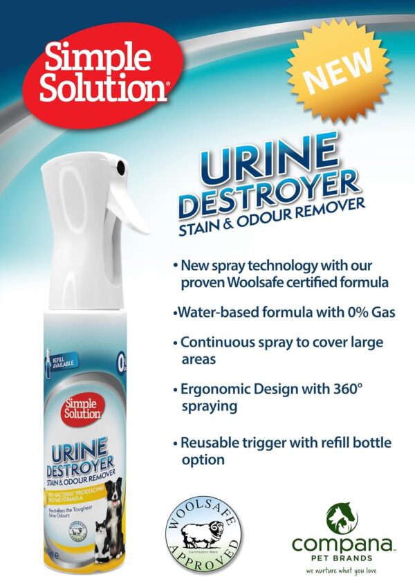 Simple Solution New Spray Technology Refill Urine Destroyer, Pet Stain and Odour Remover with Pro-bacteria Cleaning Power - 400ml - Image 2