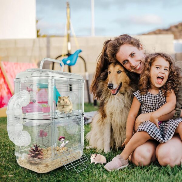 Hamster Cages, Transparent Hamsters Cages and Habitats Gerbils Hamster Cages and Habitats, 2-Tiers Transparent Acrylic Pet Mouse Cage for Hamsters Mice Gerbils & Similar Small Animals - Image 4