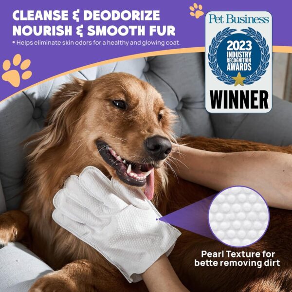 Cleaning & Deodorizing Pet Wipes Supplies for Dogs and Cats, Nourish Fur Coconut Oil Glove-Type Puppy/Cat Grooming Wipes for Traveling, Daily Care in Between Baths, 6 PCS - Unscented - Image 2