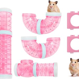 Andiker Hamster Tubes Kit with 2 Pipe Connection Plates, Adventure External Pipe Set CreativeTransparent DIY Connection Tunnel Track to Expand Space Hamster Cage Accessories Hamster Toys (Pink)