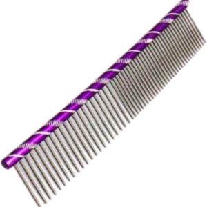 Anigood PET Grooming Comb Metal Double Row Teeth Colourful Handle Brush For Dogs Cats Fur Firm Grip| Professional Deshedding Dematting Pet Supplies (Purple)