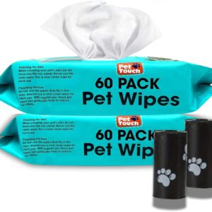 BOLYDOOM 120 ALL PURPOSE PET WIPES FOR CLEANING OF YOUR DOGS AND CATS. DOG PAW CLEANER & DOG EAR WIPES. 2 MONTH SUPPLY OF ECO FRIENDLY POO BAGS.