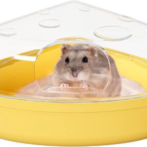 BUCATSTATE Hamster Sand Bath Box - Transparent Critter's Litter Box Sand Bath Shower Room & Digging Container Heighten Version for Guinea Pig Mice Gerbils or Other Small Pets (Small,Yellow)