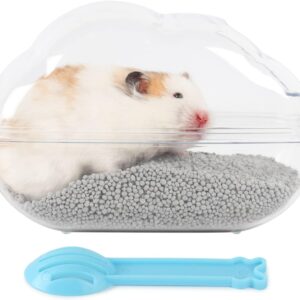 BUCATSTATE Hamster Sand Bath Container Large Transparent Plastic Sauna Toilet with Scoop Set nonspilling for Small Animal，Gerbil，Syrian Hamster,Mouse,Rat (Transparent, Large)