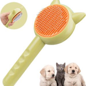 Cat Brush Cat Comb Dog Grooming Brush,Pet Hair Cleaner Remover Brush Self Cleaning Cat Grooming Brush for Short Long Haired Cats Dog Shedding Brush with Cleaning Button(Green)