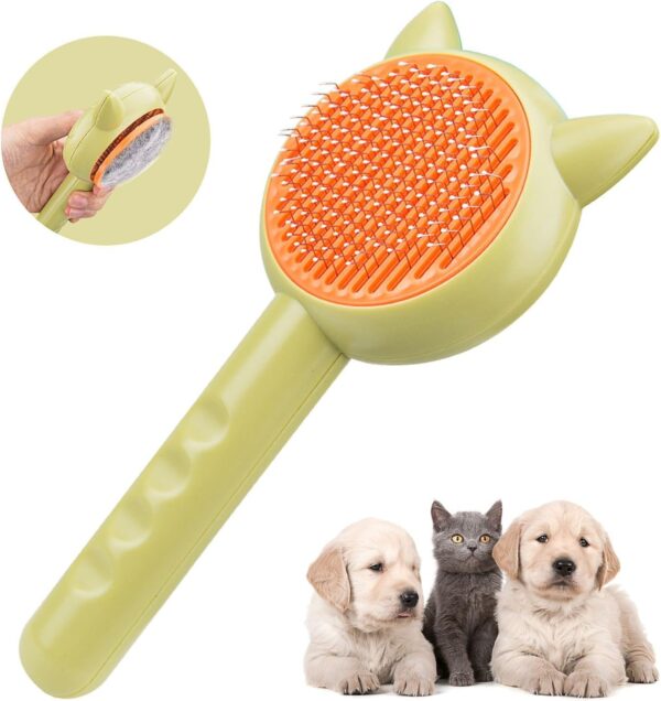 Cat Brush Cat Comb Dog Grooming Brush,Pet Hair Cleaner Remover Brush Self Cleaning Cat Grooming Brush for Short Long Haired Cats Dog Shedding Brush with Cleaning Button(Green)
