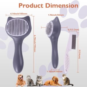 Cat Brush, Dog Slicker Brushes with Smooth handle & Cat Hair Comb Self Cleaning Dog & Cat Grooming Brush- Pet Grooming Brush with Button for Cleaning, Shedding, DirtTangles for Long/Short Hairs (Grey)