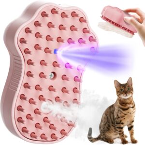 Cat Steam Brush, 4 in 1 Cat Steamy Brush Cleanser, Dog Massage Grooming Brush with Release Button, Pet Hair Cleaning Shedding Comb for Kitten by ZITSMS(Pink Paw)