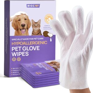 Cleaning & Deodorizing Pet Wipes Supplies for Dogs and Cats, Nourish Fur Coconut Oil Glove-Type Puppy/Cat Grooming Wipes for Traveling, Daily Care in Between Baths, 6 PCS - Unscented