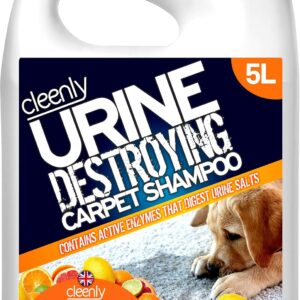 Cleenly Urine Destroying Enzyme Pet Carpet Shampoo Cleaning Detergent (5 Litres) - Digests Urine Salts - Gets Rid of Urine, Vomit, and Faeces Stains