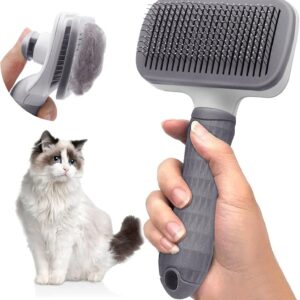 Dog Brush-Dog Brush Cat Brush Grooming Comb,Pet Grooming Tool with Cleaning,Easy to Remove Loose Undercoat, Pet Massaging Tool Suitable for Pets with Long or Short Hair(Grey)