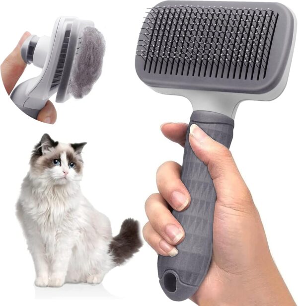 Dog Brush-Dog Brush Cat Brush Grooming Comb,Pet Grooming Tool with Cleaning,Easy to Remove Loose Undercoat, Pet Massaging Tool Suitable for Pets with Long or Short Hair(Grey)