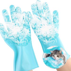 Dog Grooming Glove, Dog Washing Gloves with Hair Remover and Portable Hanging Hole, Cat Grooming Bath Glove, Pet Cleaning Glove Multifunction for Long/Short Fur dogs, Cats, Rabbit, Horse, 1Pair