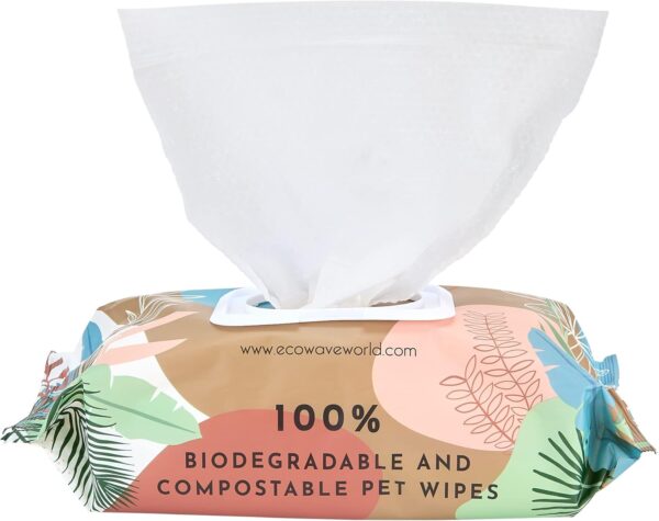 Eco Wave Pet Wipes, 100% Biodegradable and Compostable Dog and Cat Cleansing Wipes with Aloe Vera, 100 Fragrance Free Eco-Friendly Pet Safe Wipes, Quickly Remove Dirt, Mess and Odours (20 x 20cm)