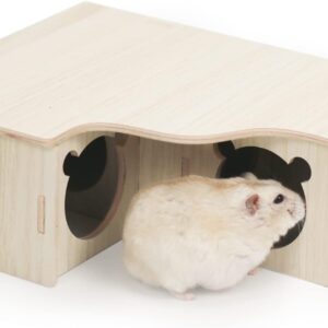 Episkey Wooden Hamster House, Guinea Pig House Corner House Hideout Cage Decor Accessories for Golden Hamster Syrian Hamster Dwarf Hamster Degus (3 Houses, 31 * 24 * 11cm)