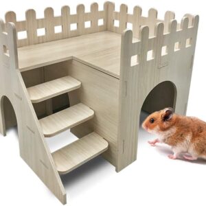 Eyksta Wooden Hamster House, Guinea Pig House Hamster Hideout Cage Décor for Syrian Hamsters Dwarf Hamsters Gerbils Chinchilla Rat (Large 26 * 20 * 18 cm)