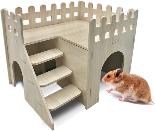 Eyksta Wooden Hamster House, Guinea Pig House Hamster Hideout Cage Décor for Syrian Hamsters Dwarf Hamsters Gerbils Chinchilla Rat (Large 26 * 20 * 18 cm)