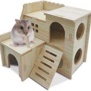 Eyksta Wooden Hamster House, Hamster Hideout Habitats Décor for Syrian Hamsters Dwarf Hamsters Gerbils Rat (Small House - for Dwarf)