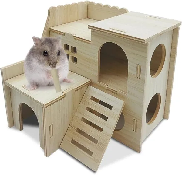 Eyksta Wooden Hamster House, Hamster Hideout Habitats Décor for Syrian Hamsters Dwarf Hamsters Gerbils Rat (Small House - for Dwarf)