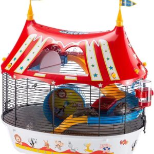 Ferplast CIRCUS FUN Themed Hamster Cage - Circus Three-Level Design for Kids, Interactive Window - Includes Exercise Wheel, Easy Clean, 49.5x34xh42.5 cm