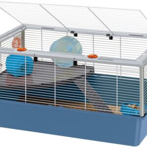 Ferplast CRICETI 80 Spacious Hamster Cage - Multi-Level Design with Large Living Space, Fully Equipped Exercise Wheel & Accessories, Easy Access & Cleaning - Tubes Connect&Play, 78x48xh39cm - Blue