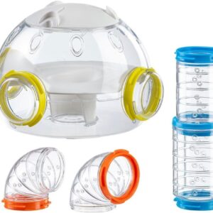 Ferplast Hamster Tube Set, Hamster Cage Accessory, Total 4 pieces, includes Housing Module for Hamsters Home, Transparent Hamster Tunnels Ventilation Holes, Curves and Fittings, KIT LAB Hamster Toys