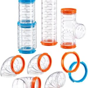 Ferplast Hamster Tube Set, Hamster Cage Accessory, Total 9 pieces, Transparent Hamster Tunnels with Ventilation Holes, Bends and Fittings Included, KIT TUBE CURVE Hamster Toys