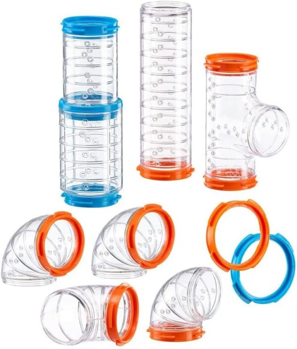 Ferplast Hamster Tube Set, Hamster Cage Accessory, Total 9 pieces, Transparent Hamster Tunnels with Ventilation Holes, Bends and Fittings Included, KIT TUBE CURVE Hamster Toys