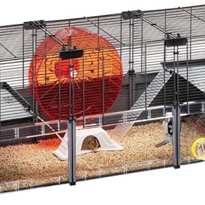 Ferplast MULTIPLA HAMSTER LARGE Hamster Cage - Customizable Multi-Level Design, Tunnel System, Extra-Large Exercise Wheel - Interactive Transparent Base - Tubes Connect&Play - 107.5x37.5xh42cm