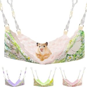 Fnaobai Rat Hammocks for Cage Small Pet Animal Accessories Hanging Warm Hammock Bed Soft Plush Hamster Guinea Pig Chinchilla Ferret Hammocks Carrier for Small Animal Playing Sleeping (Green Floral)