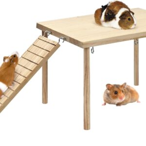 Guinea Pig Hideout, Natural Wooden Living Shelter with Stairs, Durable Guinea Pig Bed, Guinea Pigs Platform for Small Guinea Pig Chinchilla Hamster Ferrets Hiding Sleeping＆Small Animal