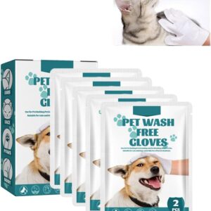 HADAVAKA Pet For Dogs & Cats Cleansing Grooming With Lno Rinse Disposable 5 Fingers Gloves, Pet Cleaning Gloves, No Cleaning, White (1 box)