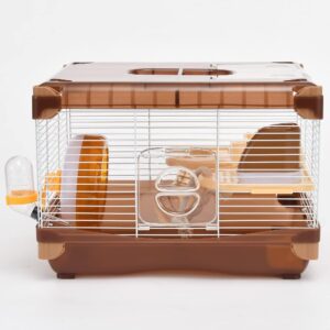 Hamster Cage Small Animal Cage 2 Layers BROWN Spacious Tray Design Easy to Clean Breathable Easy to clean Size 14.17”(W) X10.63"(L) X9.84(H)" Suitable for small hamsters under 3 inches