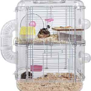 Hamster Cages, Transparent Hamsters Cages and Habitats Gerbils Hamster Cages and Habitats, 2-Tiers Transparent Acrylic Pet Mouse Cage for Hamsters Mice Gerbils & Similar Small Animals