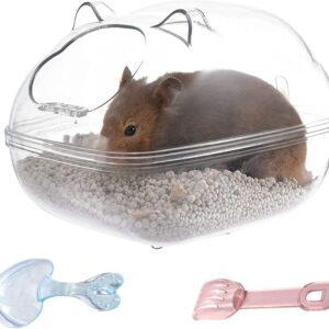 Hamster Sand Bath Container Small Pet Bathtub Sauna Toilet Washroom Box with Shovel Small Animal Bathroom for Syrian Gerbil Dwarf Guinea Pig Rat Mice (Large)