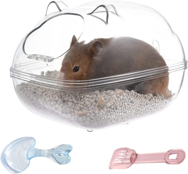 Hamster Sand Bath Container Small Pet Bathtub Sauna Toilet Washroom Box with Shovel Small Animal Bathroom for Syrian Gerbil Dwarf Guinea Pig Rat Mice (Large)